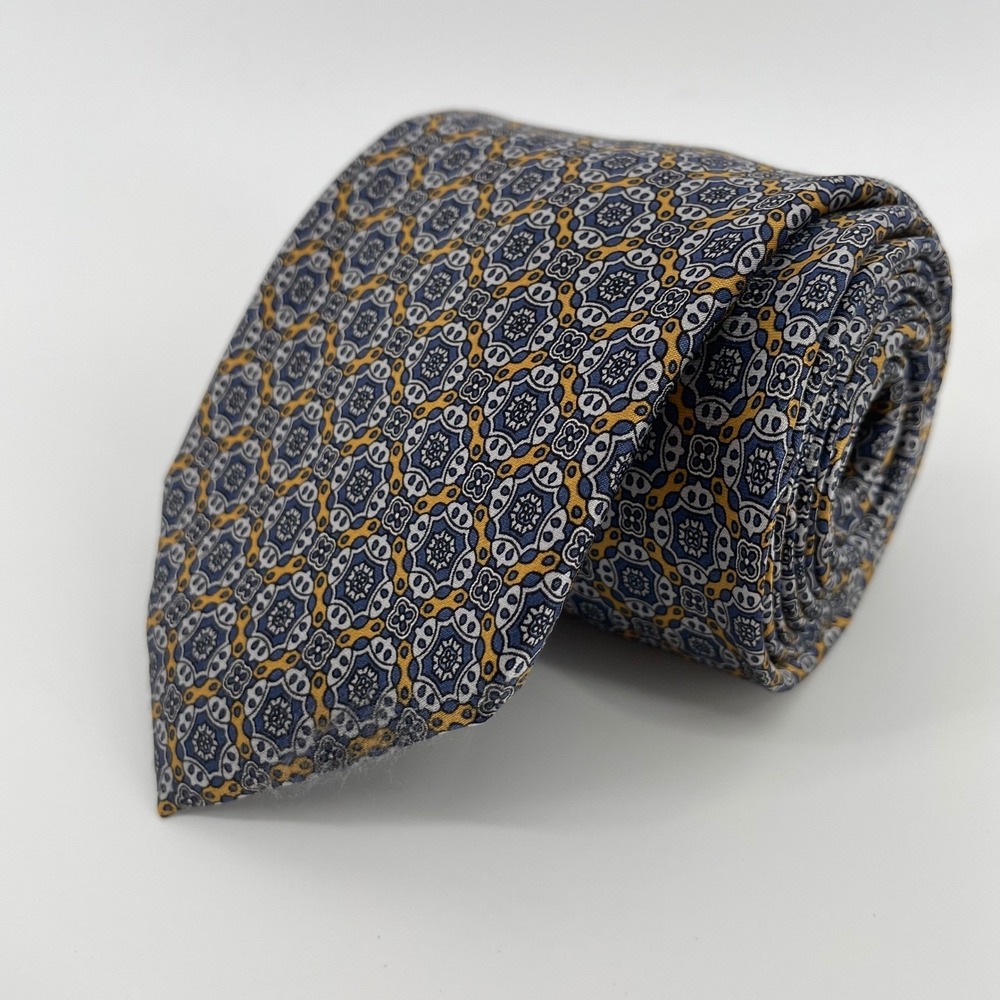 Jos. A. Bank Executive Collection Silk Tie Blue Gold Geometric Medallion Men's